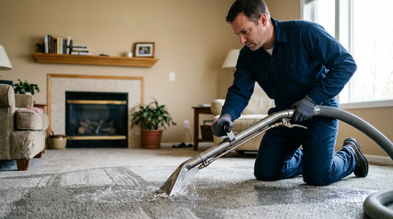 Water damage restoration technician working near Baldwin, ND